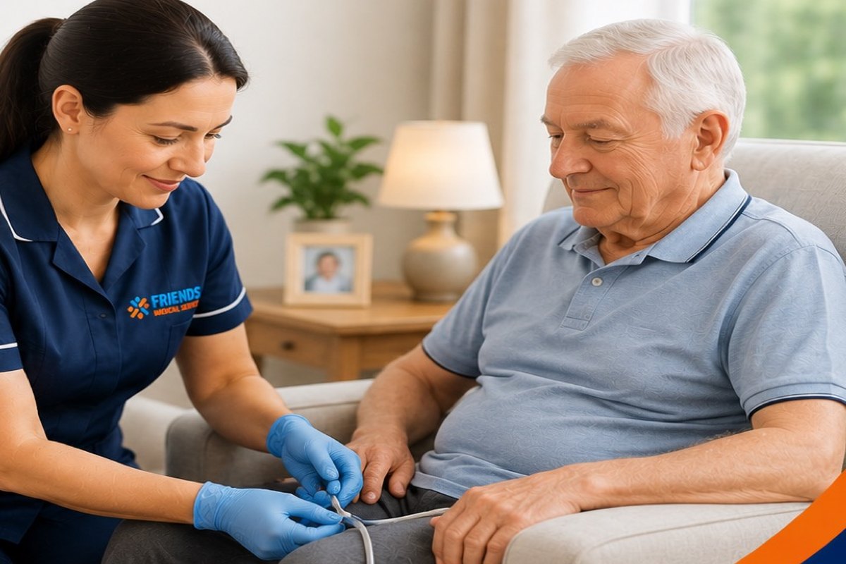 Catheter care at home by a registered nurse