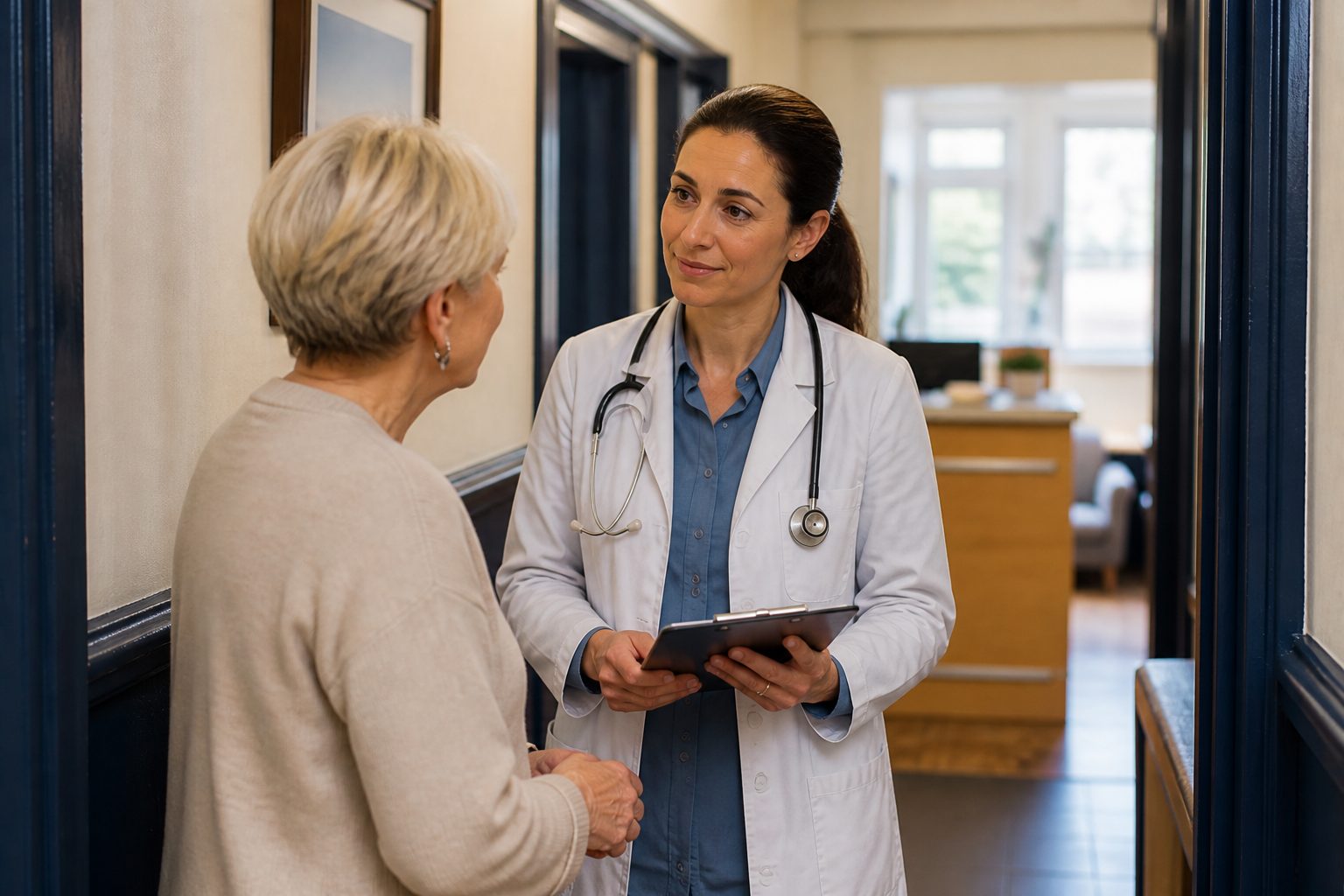 A private GP speaking with a patient in the Lurgan clinic